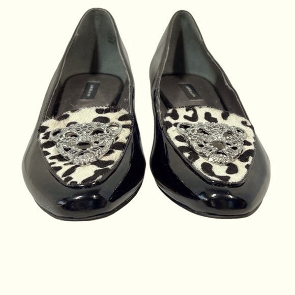 ARRAY Leopard Print Jeweled Cheetah Face Black Patent Loafers Shoes Women's 9N - Picture 5 of 16